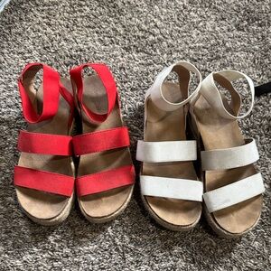 Time and Tru Red and White Strappy Sandals